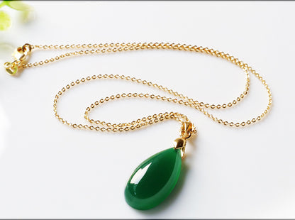 Jadeite Green Chalcedony Pendant Agate Water Drop Necklace Jade Jewelry Factory Wholesale Dropshipping S2053030