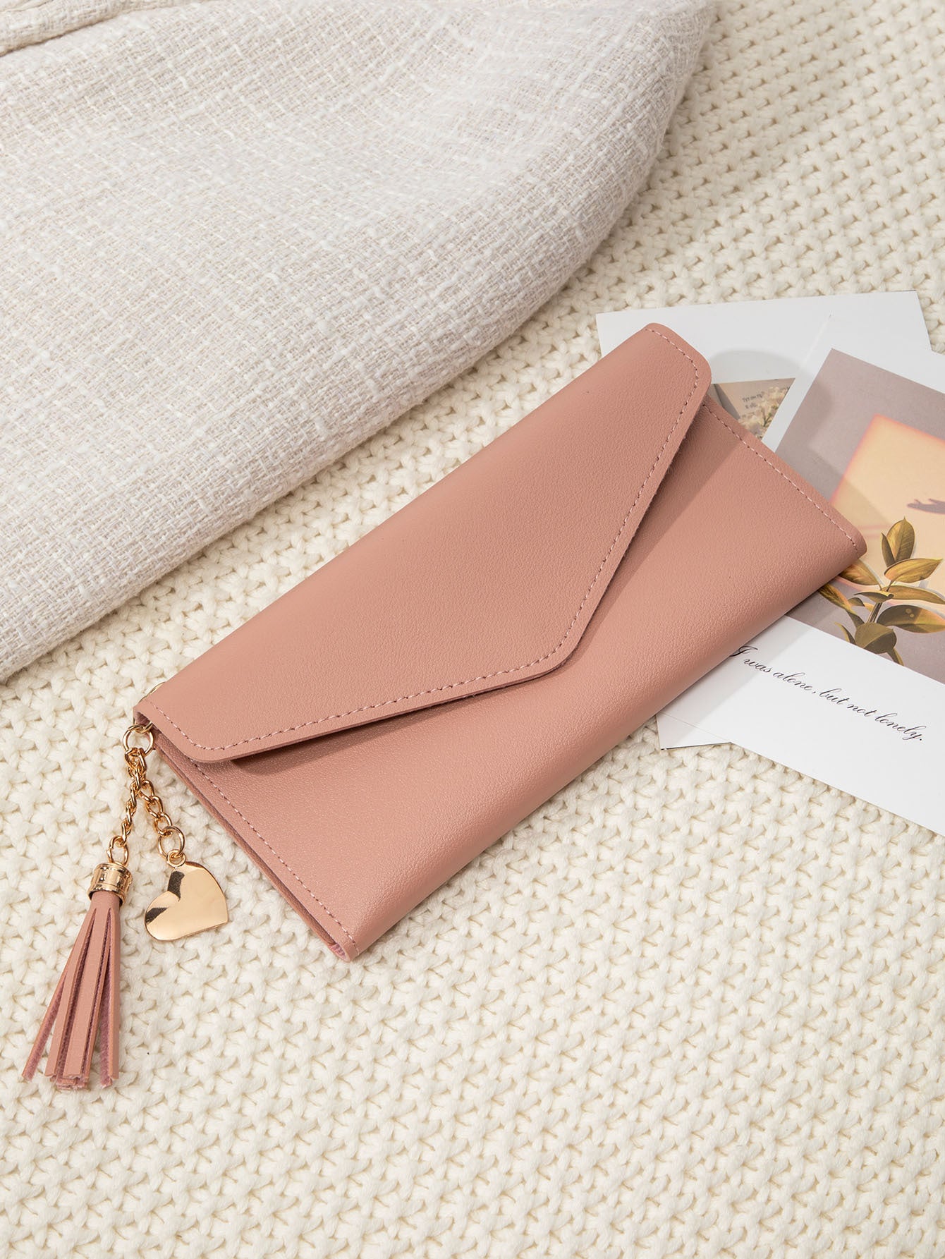Korean Style Simple Three-fold Women's Long Wallet Fashionable Tassel Pendant Clutch Small Group Portable Multi-functional Coin Purse