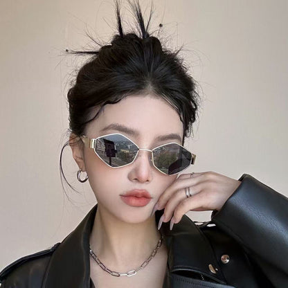 Metal Frame Arc de Triomphe Sunglasses Women's High-end Sense Small Frame Polygon European and American Style Cat Eye Small Face Funny