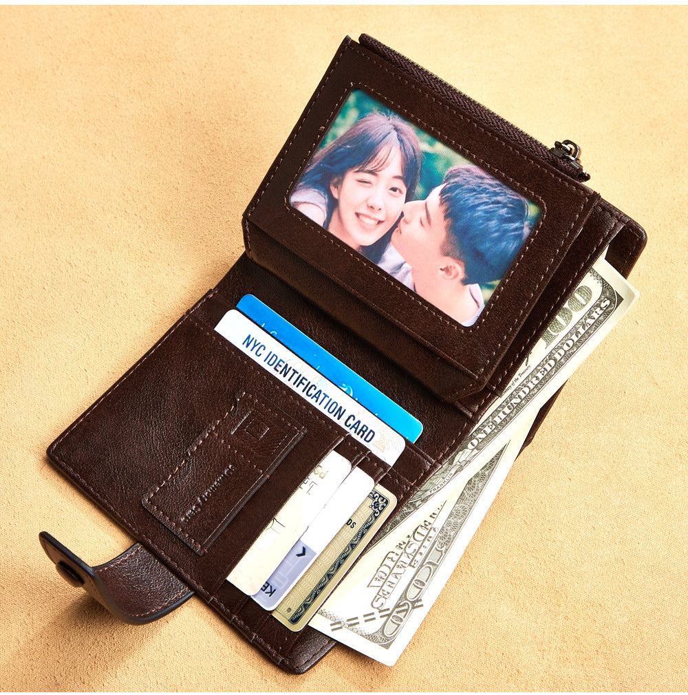 Men's wallet wholesale leather zipper short retro wallet RFID anti-theft foreign trade leather wallet manufacturers processing