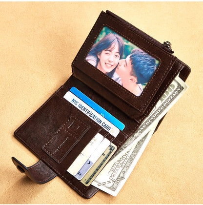 Men's wallet wholesale leather zipper short retro wallet RFID anti-theft foreign trade leather wallet manufacturers processing