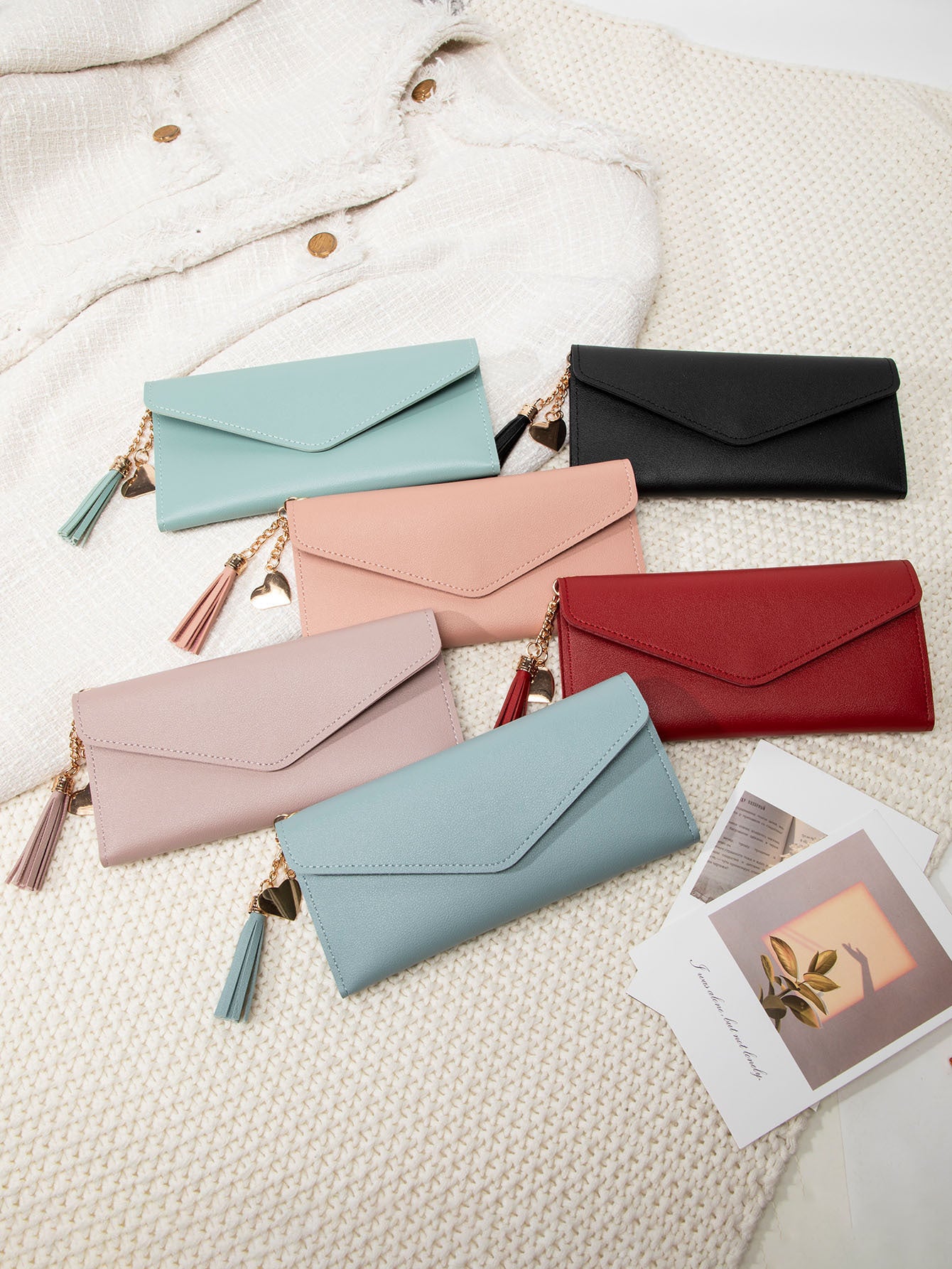 Korean Style Simple Three-fold Women's Long Wallet Fashionable Tassel Pendant Clutch Small Group Portable Multi-functional Coin Purse