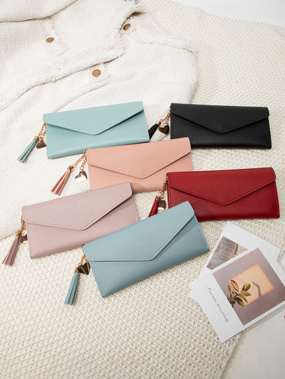 Korean Style Simple Three-fold Women's Long Wallet Fashionable Tassel Pendant Clutch Small Group Portable Multi-functional Coin Purse
