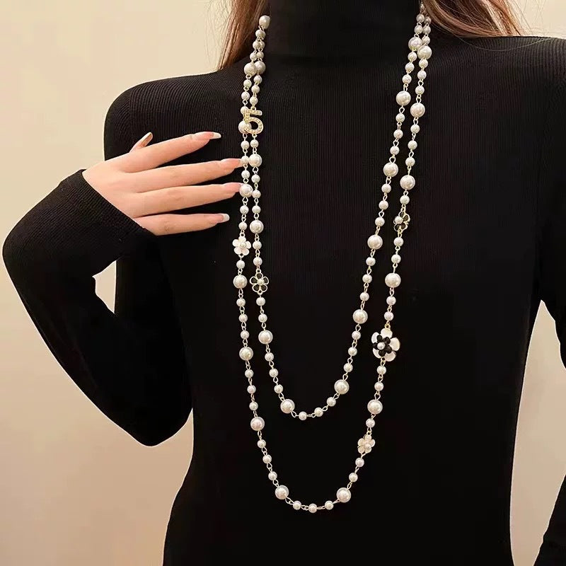 Light Luxury and High-End Multi-Layered Pearl Sweater Chain, Feminine, Simple, Long Autumn and Winter Necklace, Alloy Accessories, Jewelry