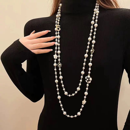 Light Luxury and High-End Multi-Layered Pearl Sweater Chain, Feminine, Simple, Long Autumn and Winter Necklace, Alloy Accessories, Jewelry