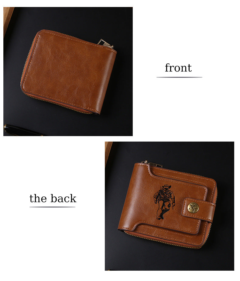 Cross-border Men's Wallet Short Vintage Fashion Zipper Bag Multi-card Wallet Large Capacity Business Card Bag Carry-on