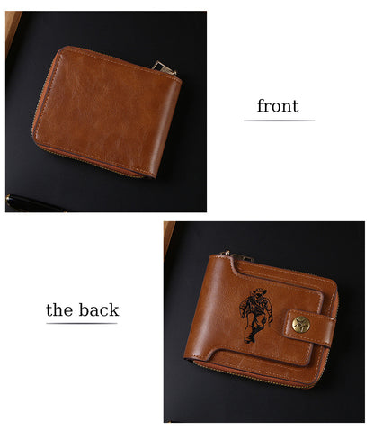 Cross-border Men's Wallet Short Vintage Fashion Zipper Bag Multi-card Wallet Large Capacity Business Card Bag Carry-on