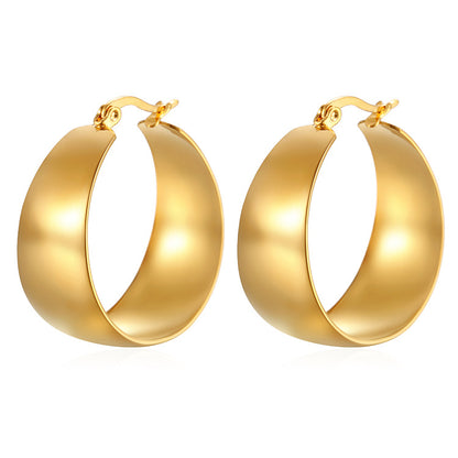 ins European and American Widened Arc Stainless Steel Earrings Advanced Sense Titanium Steel Earrings 18K Gold Light Luxury Women's Earrings