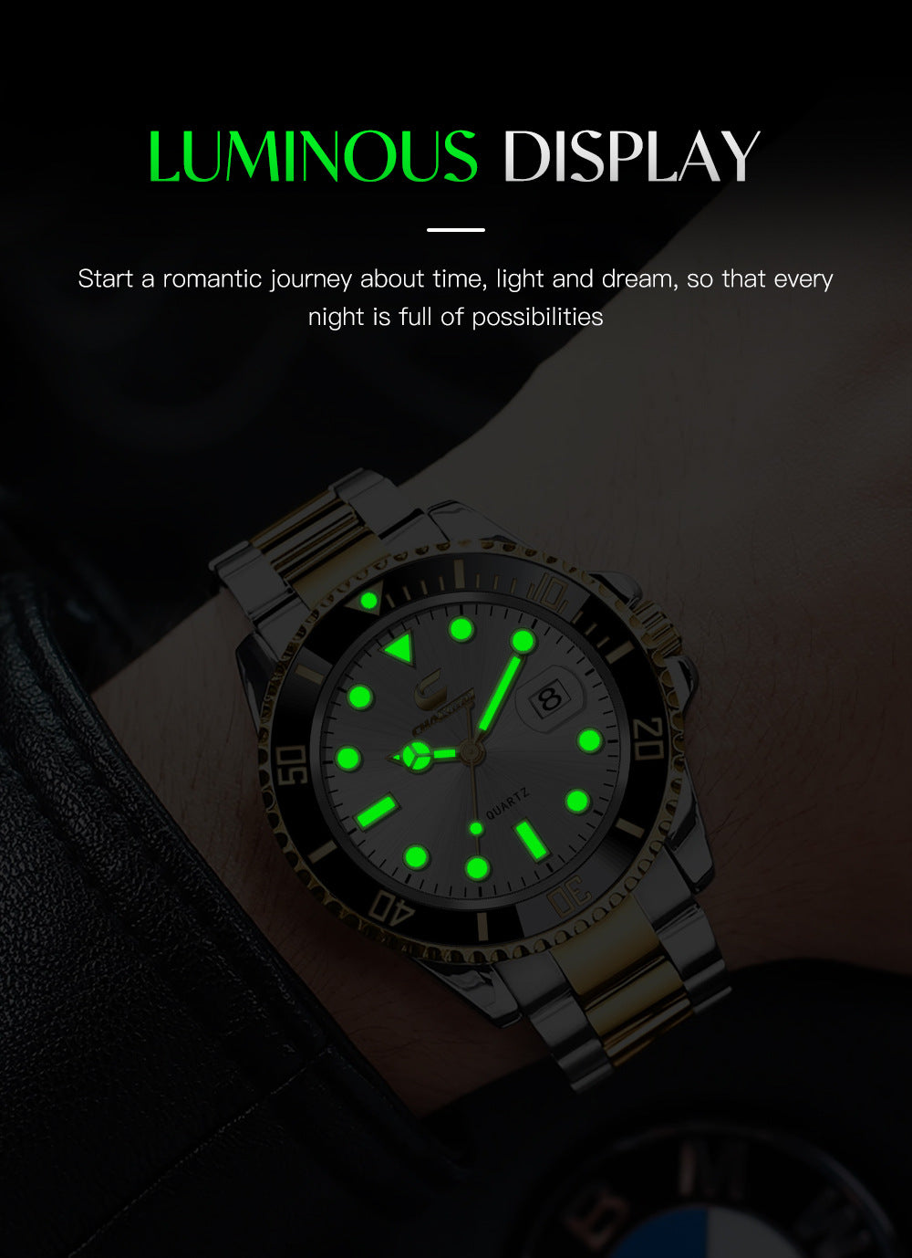 Swiss CHAXIGO quartz watch cross-border watch wholesale new green water ghost quartz luminous waterproof men's watch