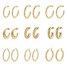 ins European and American Widened Arc Stainless Steel Earrings Advanced Sense Titanium Steel Earrings 18K Gold Light Luxury Women's Earrings