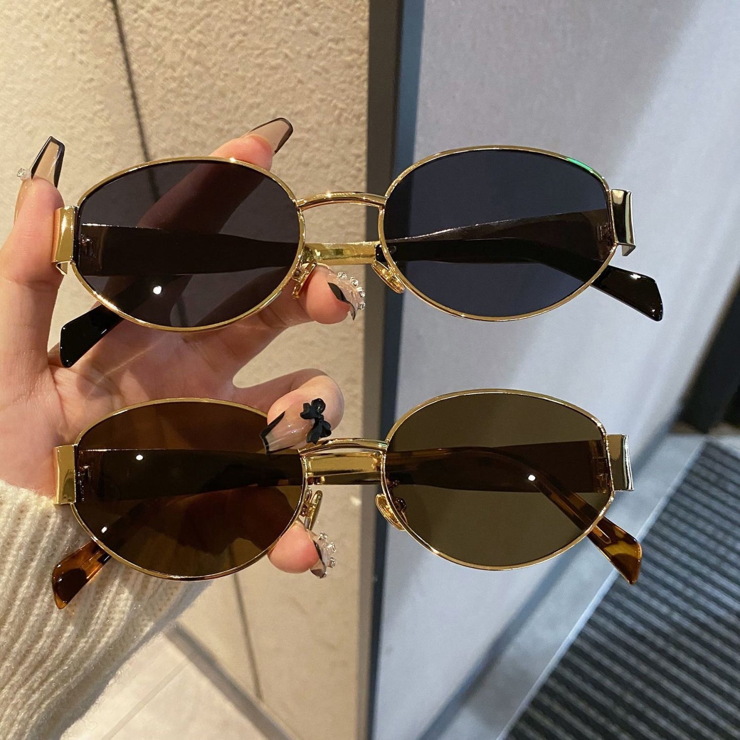 Cross-border New Arc de Triomphe Oval Metal Small Frame Sunglasses Women's High-end Fashion Street Photograph Sunglasses Sunglasses
