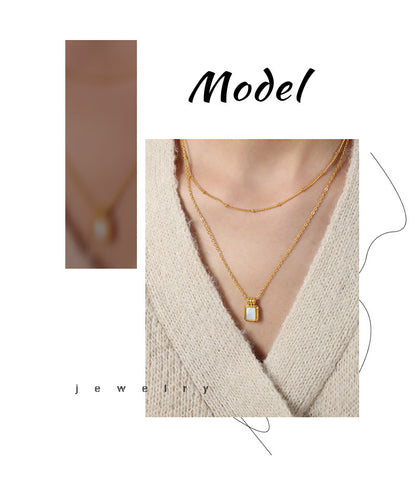French new cross-border retro fashion all-match light luxury titanium steel plated 18K gold white mother shell pendant necklace female jewelry