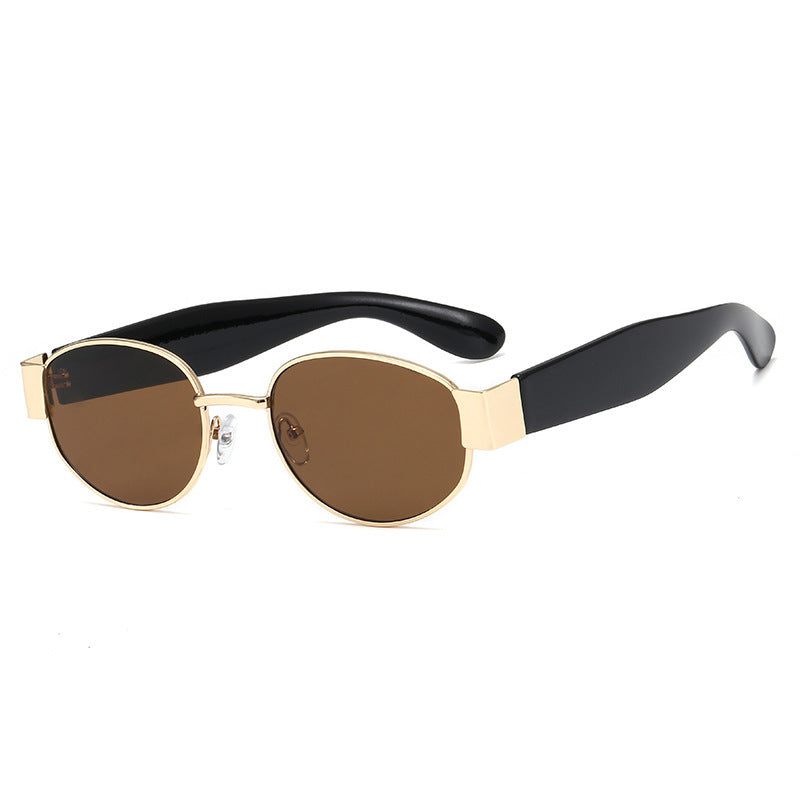 European and American Ins Glasses Trendy Women's Sunglasses Bouncy Internet Celebrity Oval Metal Photo Decorative Sunglasses 3452