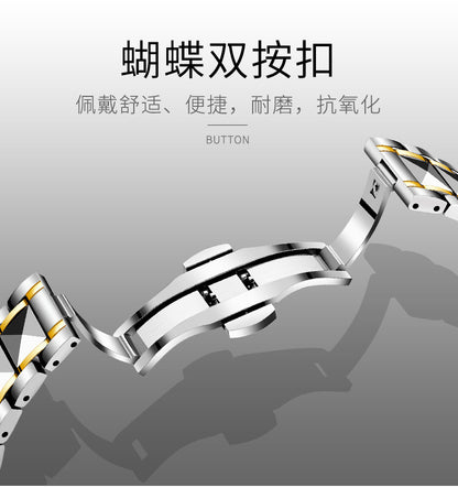 FOURRON brand imitation mechanical hollow-out transparent men's watch butterfly buckle steel belt luminous waterproof calendar Diamond