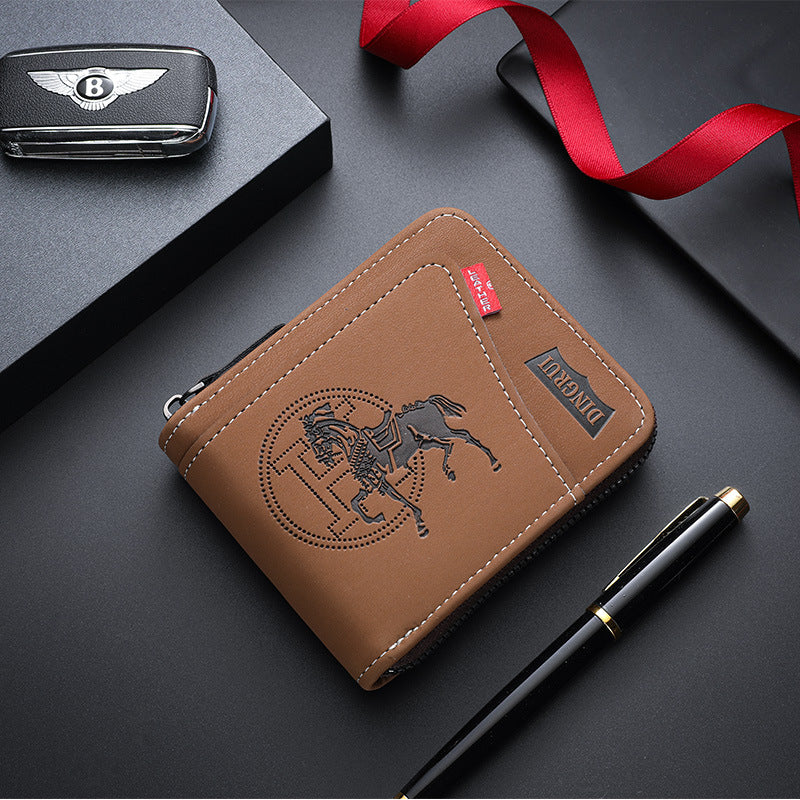 New men's chain wallet European and American retro style horizontal zipper bag fashion short card bag change bag wholesale