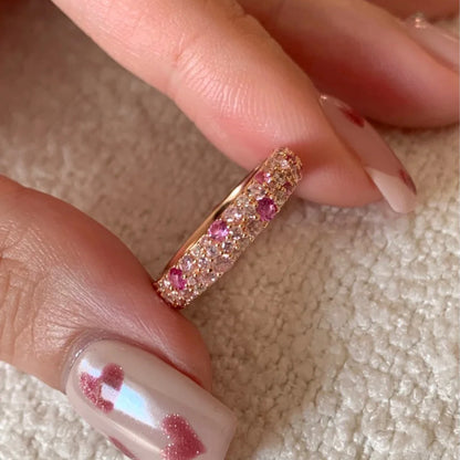 Gradient Pink Diamond Full Diamond Ring for Women, Accessible Luxury Style, French Style, Exquisite, Versatile, High-End, Open Index Finger Ring 2025 New Style