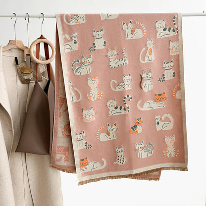 Sweet Cartoon Double-sided Cute Kitten Cashmere Scarf Women's Fashion All-match Thickened Winter Warm Neck Shawl