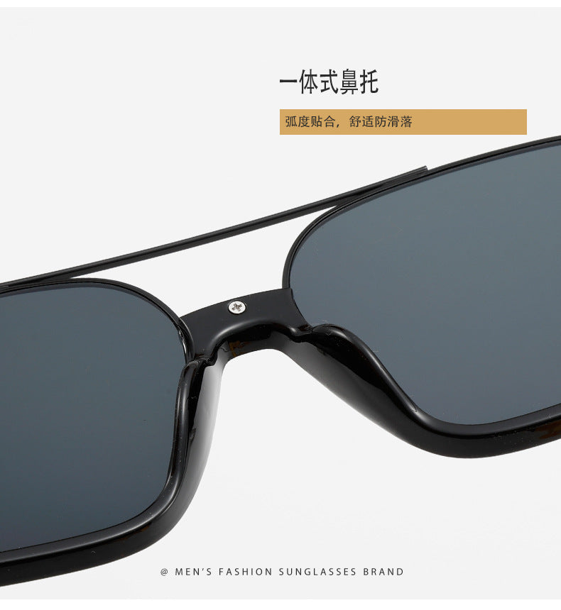 Cross-Border Double-Beam Brown Sunglasses Transparent Black Retro High-End Sunglasses Unisex Large Frame Glasses