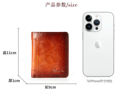 New Men's Wallet 20% Discount Vertical Top Layer Cowhide Anti-theft Credit Card Degaussing Leather Wallet Cross-border Explosive Wallet