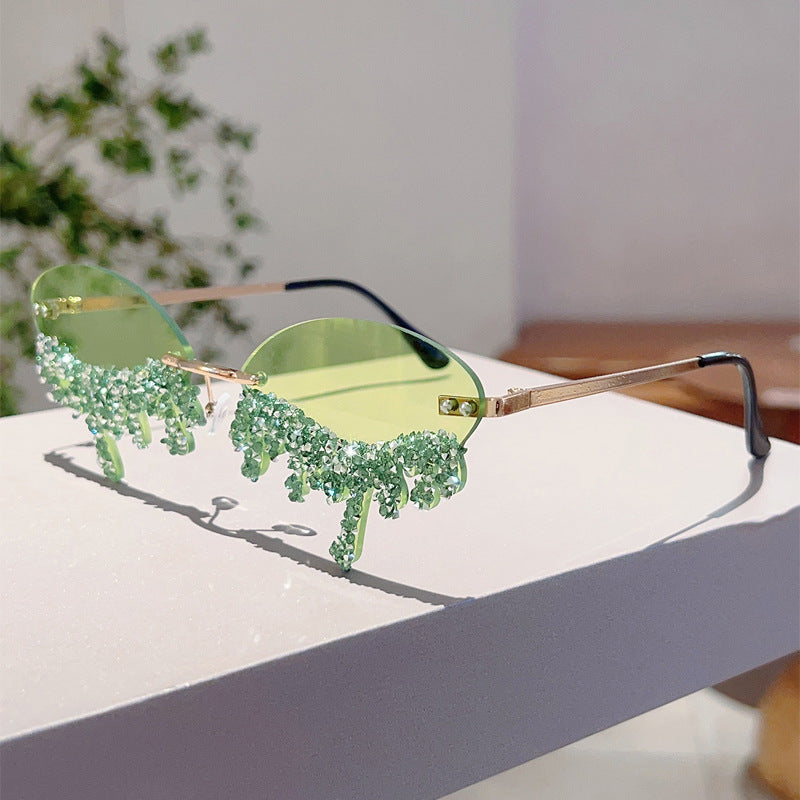 Cross-border New European and American Borderless Diamond-encrusted Angel Tears Sunglasses Spice Girls Street Shooting Cool Personality Funny Sunglasses