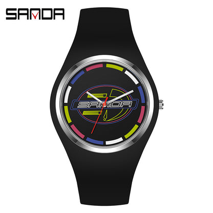 SANDA Outdoor Sports Watch Simple Waterproof Men's and Women's Fashion Quartz Watch Silicone Tape Casual Student Quartz Watch