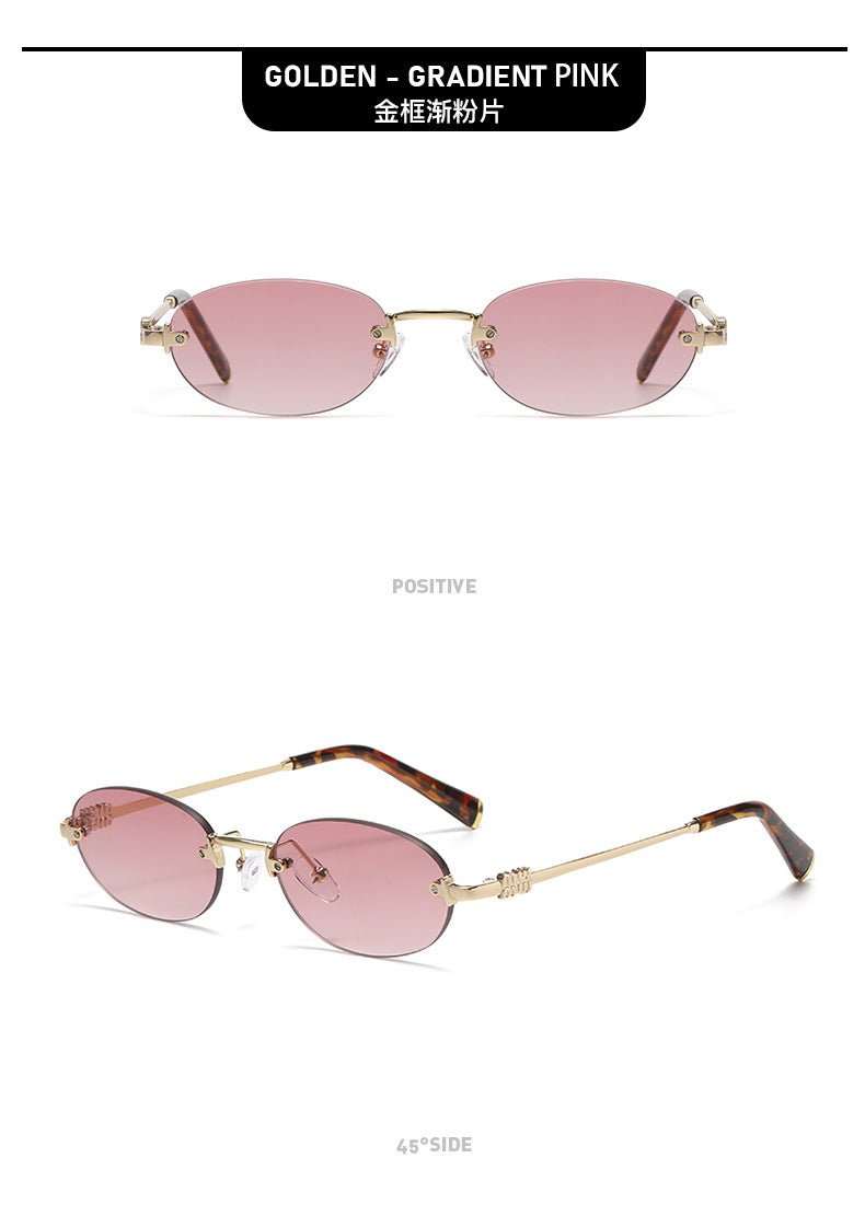 2026 New Oval Rimless Sunglasses European and American Retro Sunglasses Trendy Concave Shape Fashion Street Style Sunglasses