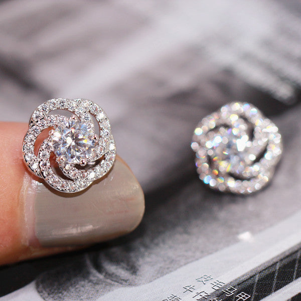 Earrings 18k European and American Women's Temperament Day South Korea Rose Zircon Simple Joker European and American Sweet Jewelry 6153