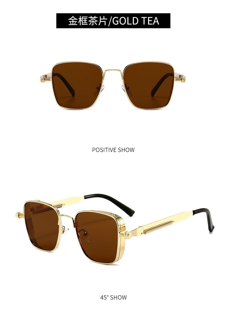 2025 New European and American Cross-Border Personalized Sunglasses Retro Square Frame Steam Metal Sunglasses Sun Protection High-End Sunglasses