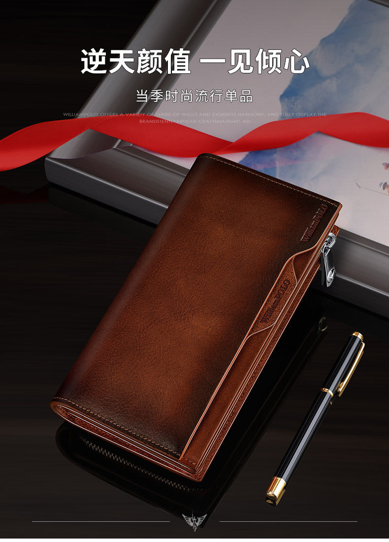 King Paul men's wallet long leather multi card slot fashion retro color hand bag card wallet wholesale
