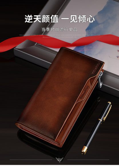 King Paul men's wallet long leather multi card slot fashion retro color hand bag card wallet wholesale