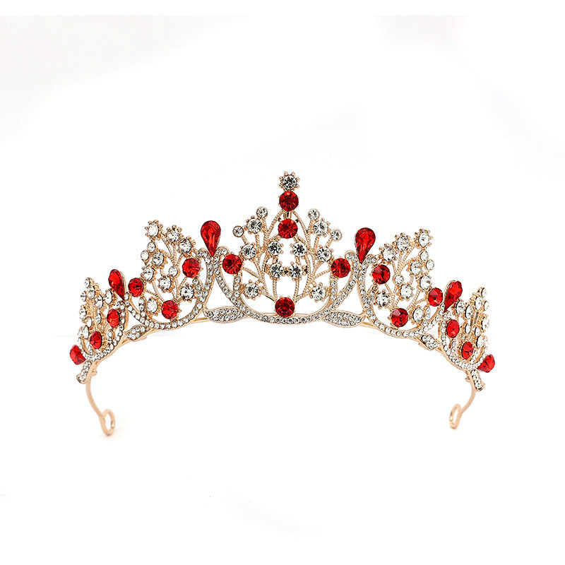 Super Fairy New Princess Sweet Bridal Crown Red Tiara Crystal Toast Clothing Hair Accessories 18Th Birthday Gift