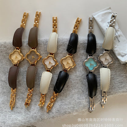 IEKE Fashion Light Luxury Four-leaf Clover Small Chanel Style Leather Bracelet Watch Women's Wristwatch High-end Light Luxury Internet Celebrity Hair