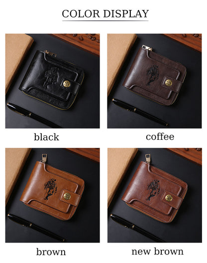 Cross-border Men's Wallet Short Vintage Fashion Zipper Bag Multi-card Wallet Large Capacity Business Card Bag Carry-on