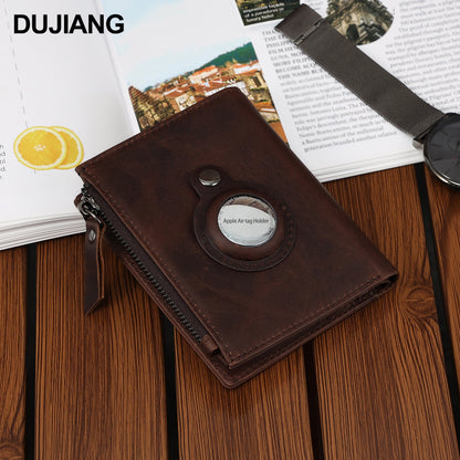 Genuine Leather Classic Retro Short Wallet Men's Bag with Tracker Leather Case Multifunctional Crazy Horse Leather Business Wallet Men