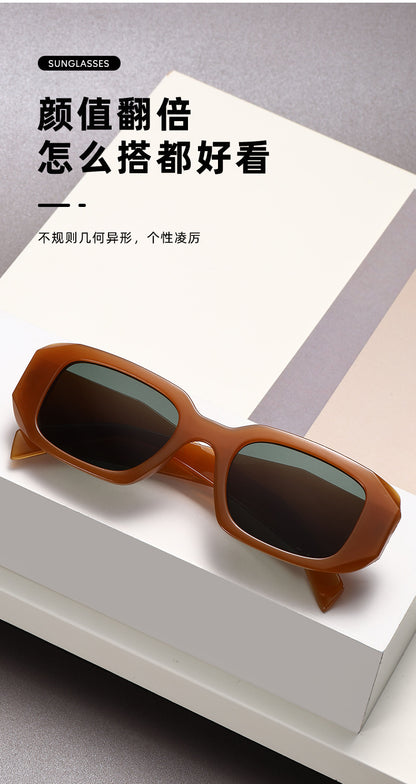 New Trendy Ins Female Internet Celebrity Plain Street Style Sunglasses Fashionable Rhombus Wide Leg Outdoor Trendy Square Frame Sunglasses