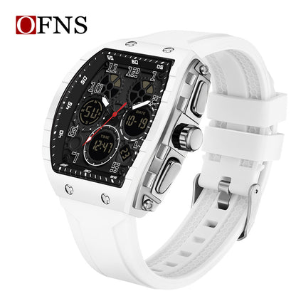 Ofns Fashion Watch Sports Waterproof Watch Barrel-Shaped Multi-Function Luminous Dual-Time Student Digital Watch