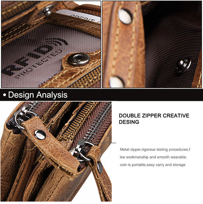Crazy Horse Cowhide Men's Wallet RFID Anti-theft Brush Cowhide Short Men's Ticket Clip Wallet Double Zipper Coin Purse