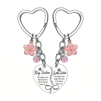Mother's Day Keychain Women's Rose Gold Engraved Flower Pendant Keychain Love Puzzle Keychain Set