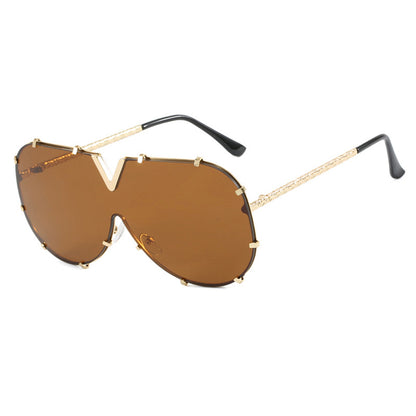 Fashion Metal One-Piece Sunglasses 2024 New Cross-Border European and American V Large Frame Sunglasses Ins Internet Celebrity Sunglasses