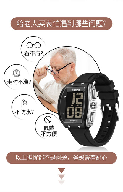 Sanda Elderly Voice Time Watch Large Digital Screen Luminous Multi-Function Watch Waterproof Calendar Digital Watch