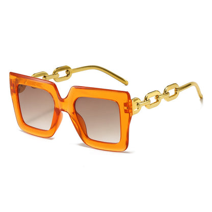 New Cross-Border Chain Anti-Uv Sunglasses European and American Fashion Square Frame Women's High-End Sun Light Luxury Style Square
