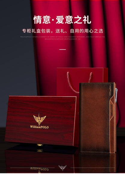 King Paul men's wallet long leather multi card slot fashion retro color hand bag card wallet wholesale