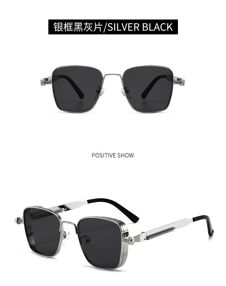 2025 New European and American Cross-Border Personalized Sunglasses Retro Square Frame Steam Metal Sunglasses Sun Protection High-End Sunglasses