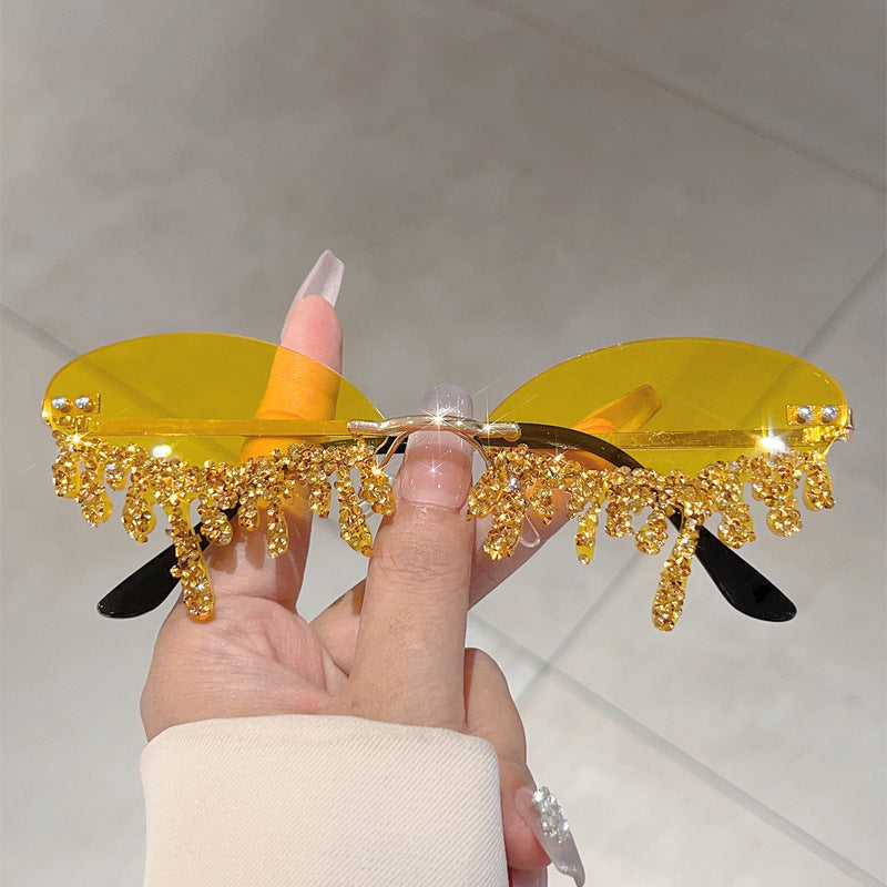 Cross-border New European and American Borderless Diamond-encrusted Angel Tears Sunglasses Spice Girls Street Shooting Cool Personality Funny Sunglasses