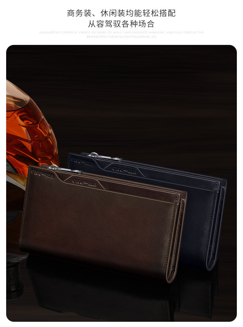 King Paul men's wallet long leather multi card slot fashion retro color hand bag card wallet wholesale