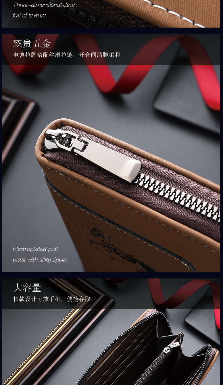 New crazy horse leather men's wallet European and American retro style PU zipper bag fashion short card bag change bag wholesale