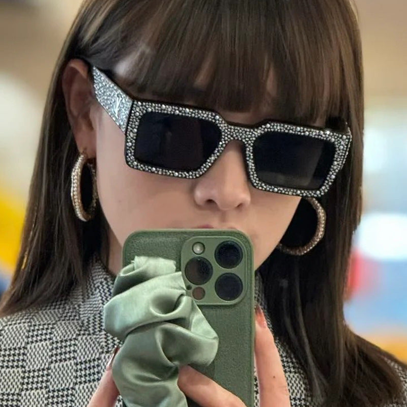 Diamond-Encrusted Starry Sky Square Sunglasses, Personalized Sunglasses, Fashionable Internet Celebrity Street Photography, Catwalk Versatile Sunglasses