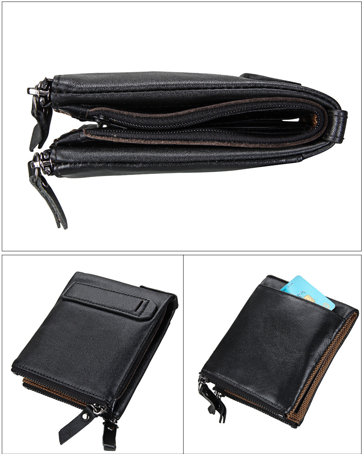 Crazy Horse Cowhide Men's Wallet RFID Anti-theft Brush Cowhide Short Men's Ticket Clip Wallet Double Zipper Coin Purse