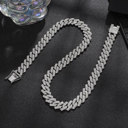 [Bross-Border Hot Item] 16-Piece Set of Various Diamond-Encrusted Watches, Diamond-Shaped Cuban Bracelets and Necklaces, Three-Piece Set