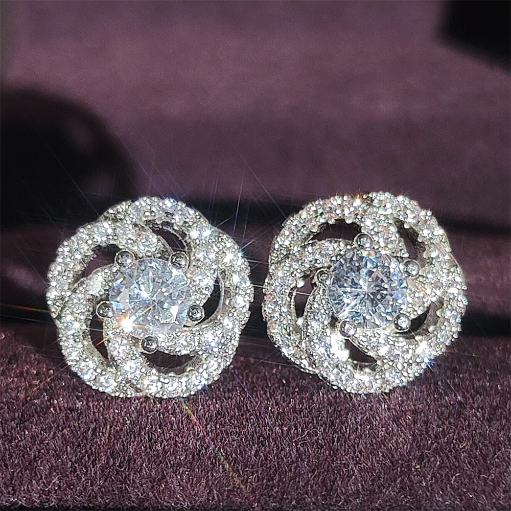 Earrings 18k European and American Women's Temperament Day South Korea Rose Zircon Simple Joker European and American Sweet Jewelry 6153